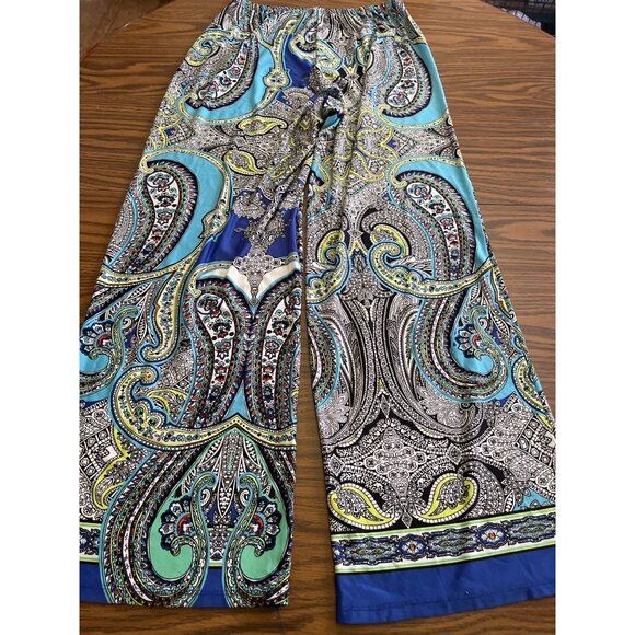 Melissa Paige blue black wide leg pallazo pants size Large - Picture 2 of 5